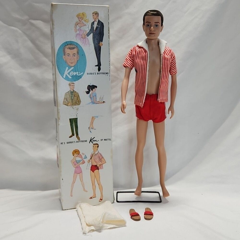 KEN DOLL Mattel Vintage #750 Flocked Brunette Hair In Original 1961 Box